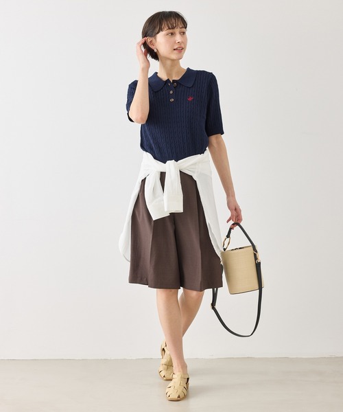 BEVERLY HILLS POLO CLUB（ビバリーヒルズポロクラブ）の「【BEVERLY HILLS POLO CLUB別注】ポロカラーケーブルニット/リンクコーデ（ニット/セーター・レディース・ダークブラウン/キナリ/ネイビー/クリーム・FREE）」の15枚目の写真