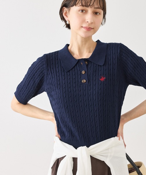 BEVERLY HILLS POLO CLUB（ビバリーヒルズポロクラブ）の「【BEVERLY HILLS POLO CLUB別注】ポロカラーケーブルニット/リンクコーデ（ニット/セーター・レディース・ダークブラウン/キナリ/ネイビー/クリーム・FREE）」の17枚目の写真