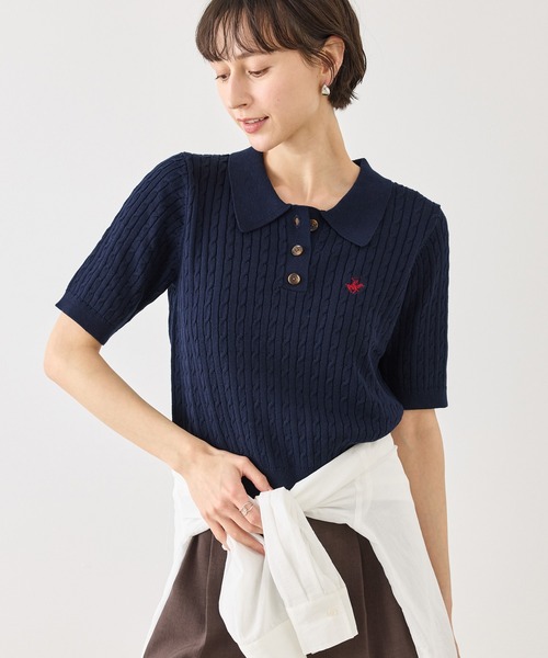 BEVERLY HILLS POLO CLUB（ビバリーヒルズポロクラブ）の「【BEVERLY HILLS POLO CLUB別注】ポロカラーケーブルニット/リンクコーデ（ニット/セーター・レディース・ダークブラウン/キナリ/ネイビー/クリーム・FREE）」の18枚目の写真