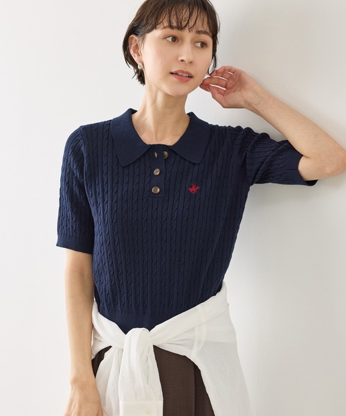 BEVERLY HILLS POLO CLUB（ビバリーヒルズポロクラブ）の「【BEVERLY HILLS POLO CLUB別注】ポロカラーケーブルニット/リンクコーデ（ニット/セーター・レディース・ダークブラウン/キナリ/ネイビー/クリーム・FREE）」の19枚目の写真