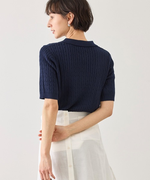 BEVERLY HILLS POLO CLUB（ビバリーヒルズポロクラブ）の「【BEVERLY HILLS POLO CLUB別注】ポロカラーケーブルニット/リンクコーデ（ニット/セーター・レディース・ダークブラウン/キナリ/ネイビー/クリーム・FREE）」の20枚目の写真