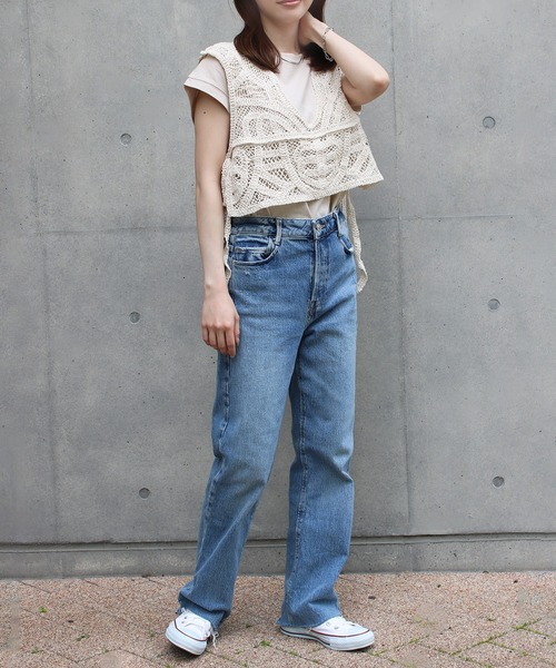 NYLAUS（ナイラス）の「【SG】クロシェ編みショートベスト かぎ針ベスト（ベスト・レディース・アイボリー/ブラック・M）」の6枚目の写真