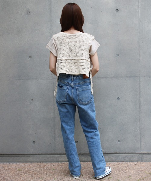 NYLAUS（ナイラス）の「【SG】クロシェ編みショートベスト かぎ針ベスト（ベスト・レディース・アイボリー/ブラック・M）」の8枚目の写真