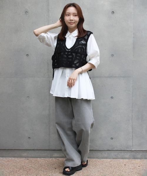 NYLAUS（ナイラス）の「【SG】クロシェ編みショートベスト かぎ針ベスト（ベスト・レディース・アイボリー/ブラック・M）」の12枚目の写真