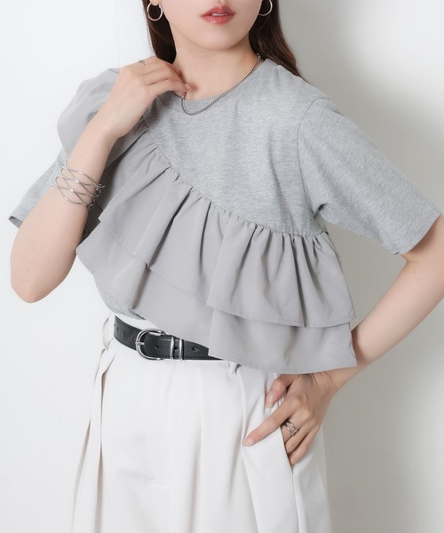 セール】汗染み防止加工フリル半袖Tシャツ（Tシャツ/カットソー