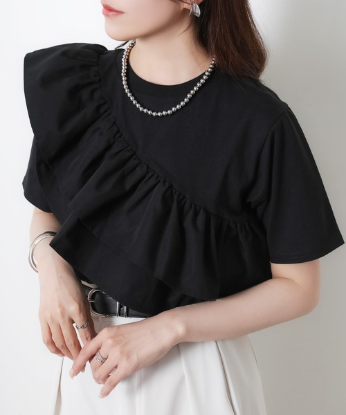セール】汗染み防止加工フリル半袖Tシャツ（Tシャツ/カットソー