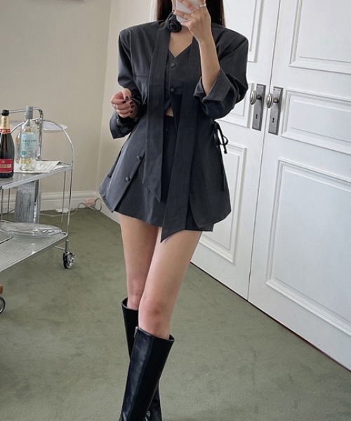 Aelina(エリナ)の「Vネックリボンセットアップ(セットアップ・レディース・グレー/ブラウン・FREE)」の20枚目の写真