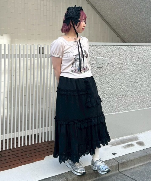 Candy Stripper(キャンディストリッパー)の「COTTON LACE PATCH スカート(スカート・レディース・ブラック/オフホワイト・FREE)」の17枚目の写真