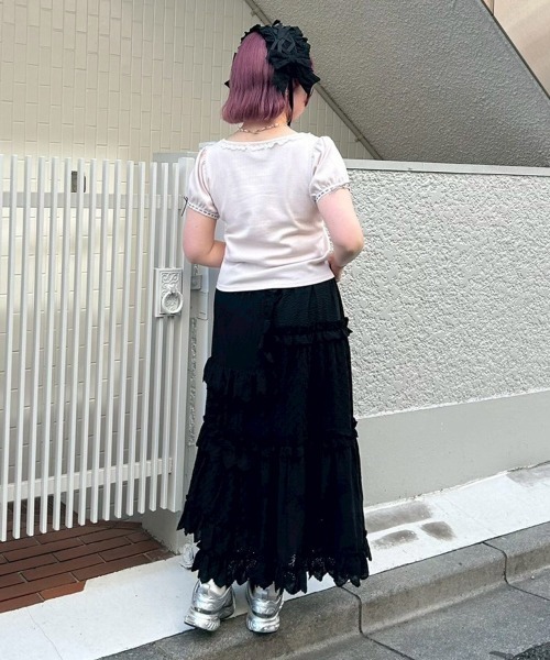Candy Stripper(キャンディストリッパー)の「COTTON LACE PATCH スカート(スカート・レディース・ブラック/オフホワイト・FREE)」の16枚目の写真