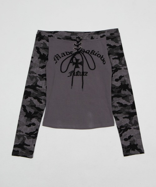 dispark(ディスパーク)の「DISPARK/レースアップラグランロンT(Tシャツ/カットソー・レディース・グレー/カーキ・FREE)」の12枚目の写真