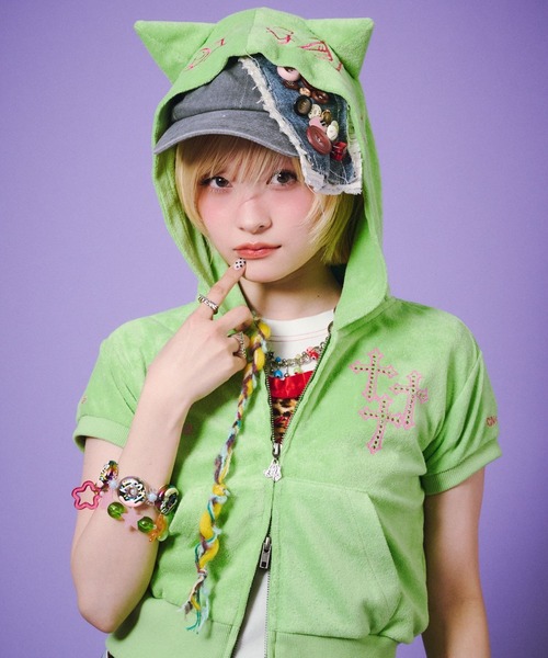 GALFY(ガルフィー)VIVI☆GALパーカー/猫耳フード パイル ジップ GALFY(ガルフィー)VIVI☆GALパーカー/猫耳フード パイル ジップ