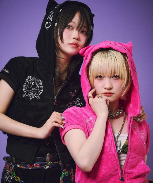 GALFY(ガルフィー)の「GALFY(ガルフィー)VIVI★GALパーカー/猫耳フード パイル ジップアップ チビパーカー ショート丈 Y2K ギャル(パーカー・レディース・ピンク/ブラック/イエロー系その他・FREE)」の5枚目の写真