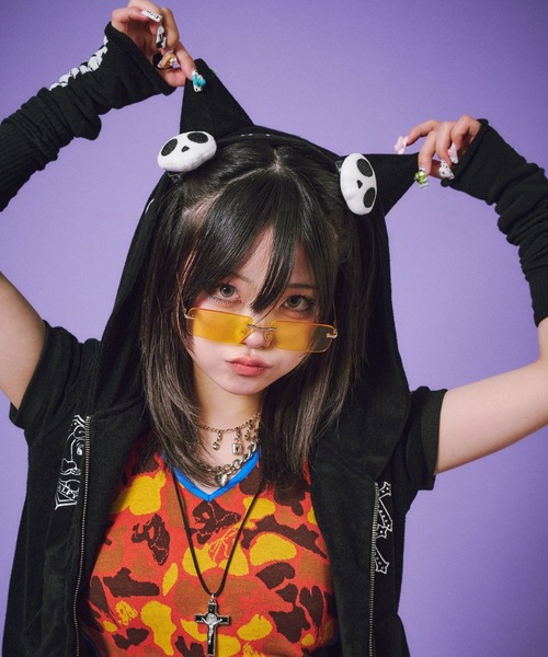 【送料込】GLAVIL 猫耳 猫 スカル パーカー Y2K 00s 平成ギャル GALFY（ガルフィー） パーカー 「GALFY」鬼ギャルパーカー