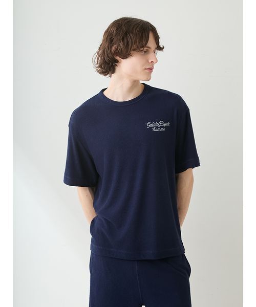 gelato pique(ジェラートピケ)の「【ONLINE限定】【HOMME】【接触冷感】パイルワンポイントロゴ刺繍プルオーバー&ハーフパンツセット(ルームウェア/パジャマ・メンズ・ネイビー/ベージュ/ミント/ダークグレー・L/M)」の8枚目の写真