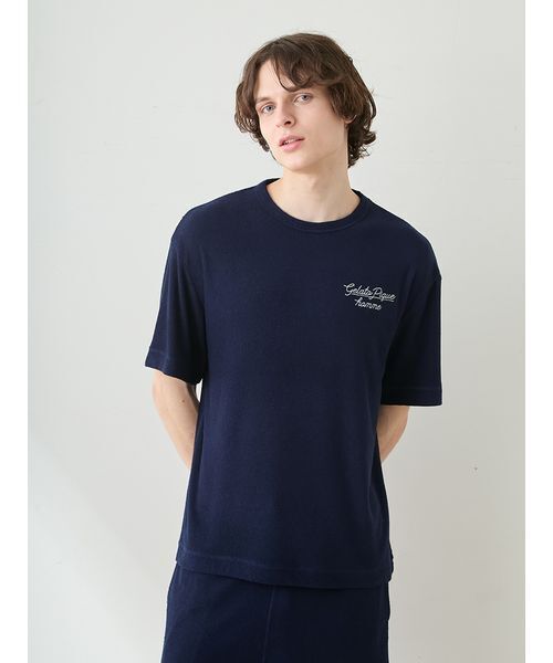 gelato pique(ジェラートピケ)の「【ONLINE限定】【HOMME】【接触冷感】パイルワンポイントロゴ刺繍プルオーバー&ハーフパンツセット(ルームウェア/パジャマ・メンズ・ネイビー/ベージュ/ミント/ダークグレー・L/M)」の9枚目の写真