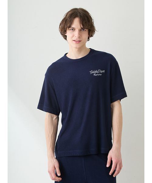 gelato pique(ジェラートピケ)の「【ONLINE限定】【HOMME】【接触冷感】パイルワンポイントロゴ刺繍プルオーバー&ハーフパンツセット(ルームウェア/パジャマ・メンズ・ネイビー/ベージュ/ミント/ダークグレー・L/M)」の10枚目の写真