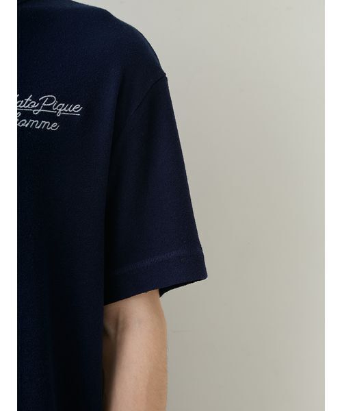 gelato pique(ジェラートピケ)の「【ONLINE限定】【HOMME】【接触冷感】パイルワンポイントロゴ刺繍プルオーバー&ハーフパンツセット(ルームウェア/パジャマ・メンズ・ネイビー/ベージュ/ミント/ダークグレー・L/M)」の15枚目の写真