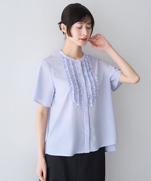 YECCA VECCA(イェッカヴェッカ)の「フリルデザインブラウス(シャツ/ブラウス・レディース・サックスブルー/ドット/オフホワイト・FREE)」の4枚目の写真