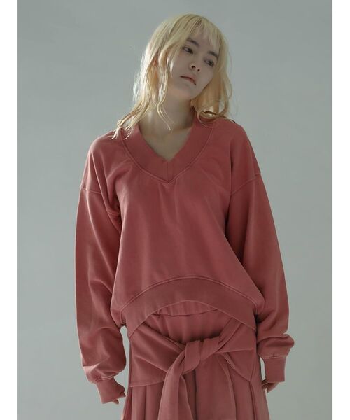 :ETHROF(イーサオブ)の「V-NECK BLEACH SWEAT PULLOVER(スウェット・レディース・ピンク系その他2/スカイブルー・MEDIUM)」の1枚目の写真