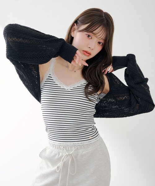Chico(チコ)の「リボンニットボレロカーディガン(カーディガン/ボレロ・レディース・アイボリー/ブラック/ピンク・FREE)」の6枚目の写真