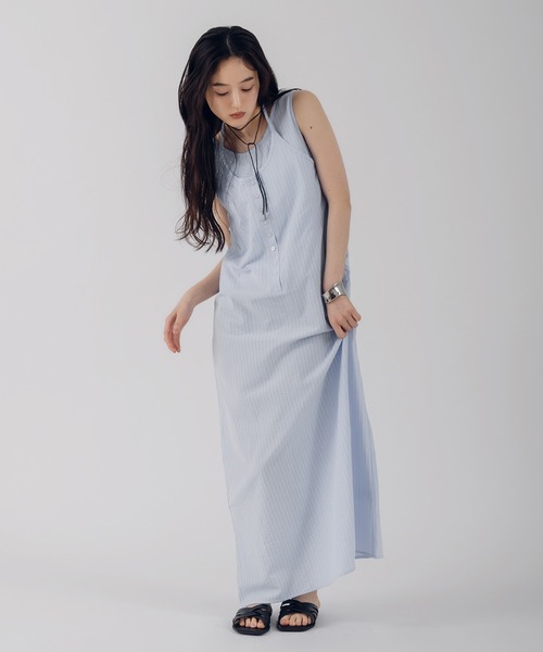 セール】docking seersucker halter neck dress / ドッキングシア