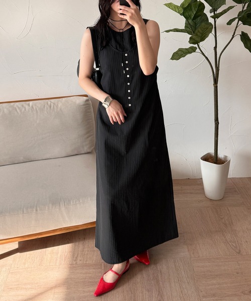 docking seersucker halter neck dress / ドッキングシアサッカー