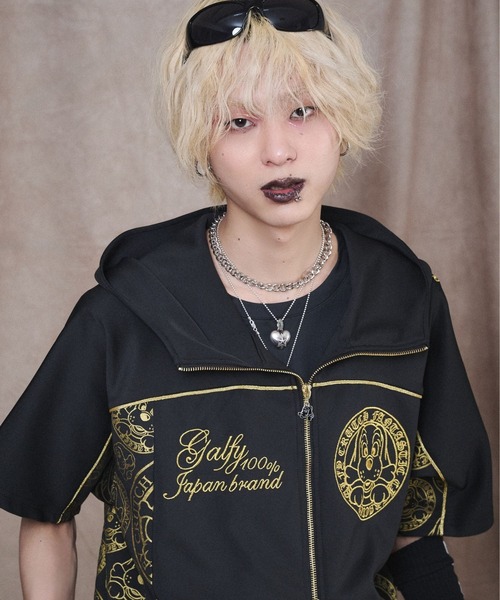 GALFY(ガルフィー)の「GALFY(ガルフィー)プチョヘンザSET UP/ゴールドロゴ 半袖ジャージセットアップ/ダブルジップパーカー&ハーフパンツ(ジャージ・メンズ・ホワイト/ブラック・L/LL)」の11枚目の写真