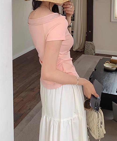 Girly Doll(ガーリードール)の「フェイクレイヤードボートネックTシャツ(Tシャツ/カットソー・レディース・イエロー/ホワイト/ピンク・S/M)」の4枚目の写真