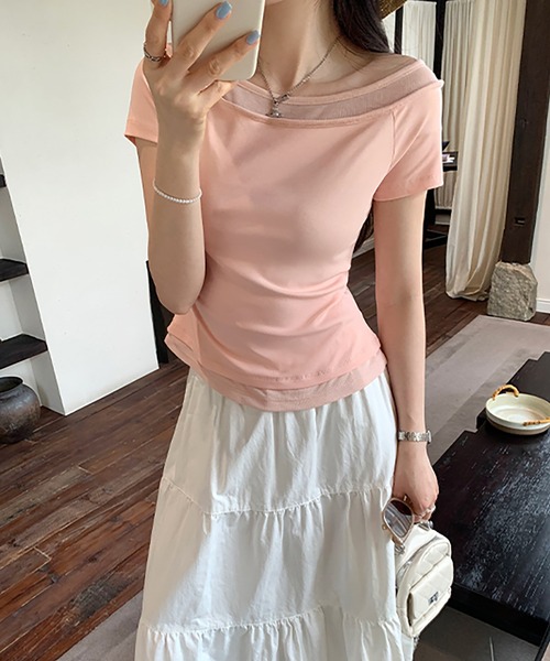 Girly Doll(ガーリードール)の「フェイクレイヤードボートネックTシャツ(Tシャツ/カットソー・レディース・イエロー/ホワイト/ピンク・S/M)」の5枚目の写真