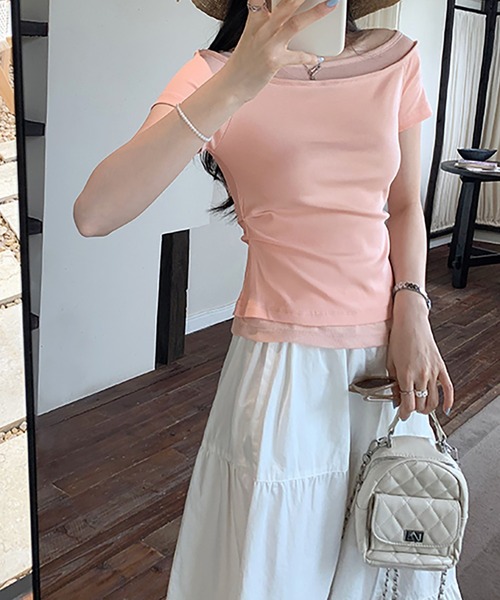 Girly Doll(ガーリードール)の「フェイクレイヤードボートネックTシャツ(Tシャツ/カットソー・レディース・イエロー/ホワイト/ピンク・S/M)」の6枚目の写真