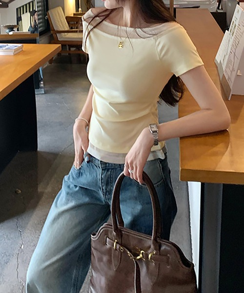 Girly Doll(ガーリードール)の「フェイクレイヤードボートネックTシャツ(Tシャツ/カットソー・レディース・イエロー/ホワイト/ピンク・S/M)」の10枚目の写真