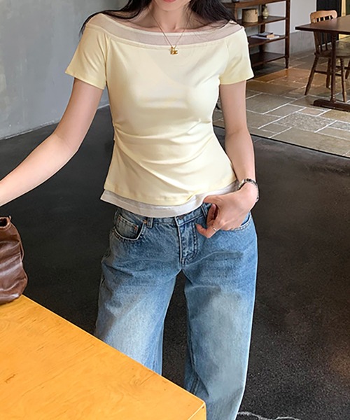 Girly Doll(ガーリードール)の「フェイクレイヤードボートネックTシャツ(Tシャツ/カットソー・レディース・イエロー/ホワイト/ピンク・S/M)」の13枚目の写真