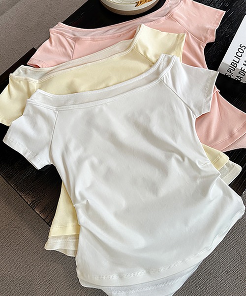 Girly Doll(ガーリードール)の「フェイクレイヤードボートネックTシャツ(Tシャツ/カットソー・レディース・イエロー/ホワイト/ピンク・S/M)」の14枚目の写真