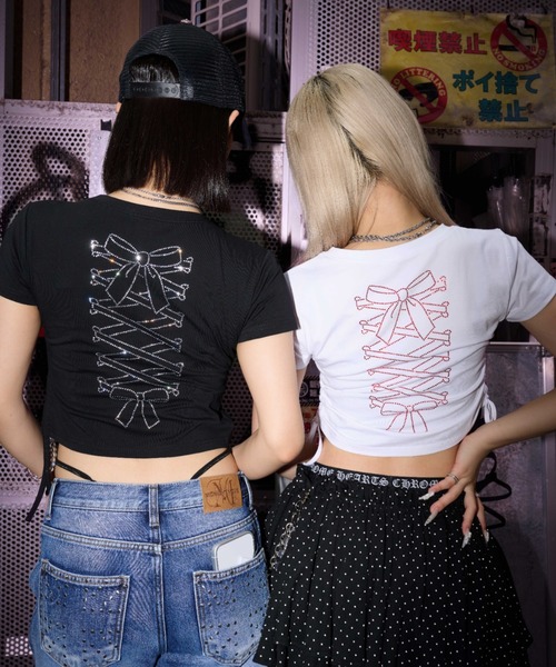 A'GEM9girl(エージェムナインガール)の「A'GEM/9 × .kom 『A'GEM/9 girl/エージェムナインガール』クロップギャザーTシャツ(Tシャツ/カットソー・レディース・ホワイト/ブラック・FREE)」の5枚目の写真