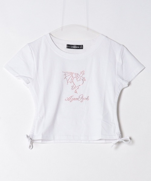 A'GEM9girl(エージェムナインガール)の「A'GEM/9 × .kom 『A'GEM/9 girl/エージェムナインガール』クロップギャザーTシャツ(Tシャツ/カットソー・レディース・ホワイト/ブラック・FREE)」の19枚目の写真