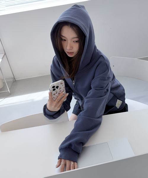 CEC LABEL ZIP-UP HOODIE (BLUE) — худи на молнии, синий