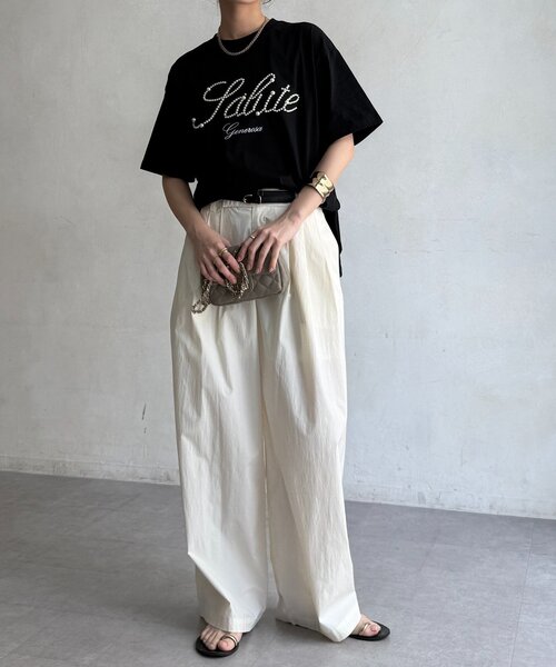 DouDou（ドゥドゥ）の「パールロゴTEE（Tシャツ/カットソー・レディース・オフホワイト/ブラック/ベージュ・FREE）」の15枚目の写真