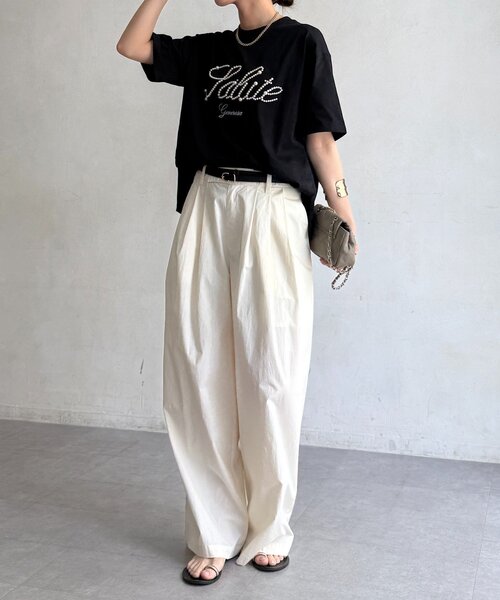 DouDou（ドゥドゥ）の「パールロゴTEE（Tシャツ/カットソー・レディース・オフホワイト/ブラック/ベージュ・FREE）」の16枚目の写真