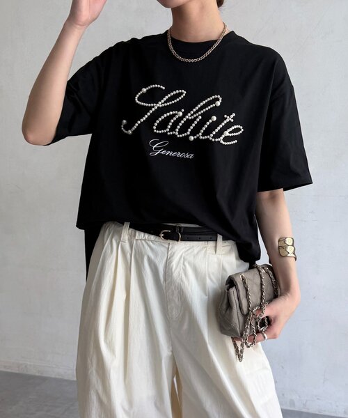 DouDou（ドゥドゥ）の「パールロゴTEE（Tシャツ/カットソー・レディース・オフホワイト/ブラック/ベージュ・FREE）」の20枚目の写真