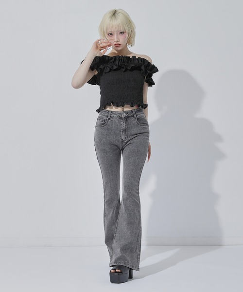 ANAP(アナップ)の「ナチュラルフィット フレアデニムパンツ(デニムパンツ・レディース・グレー/ライトブルー/ブルー・M/S)」の9枚目の写真