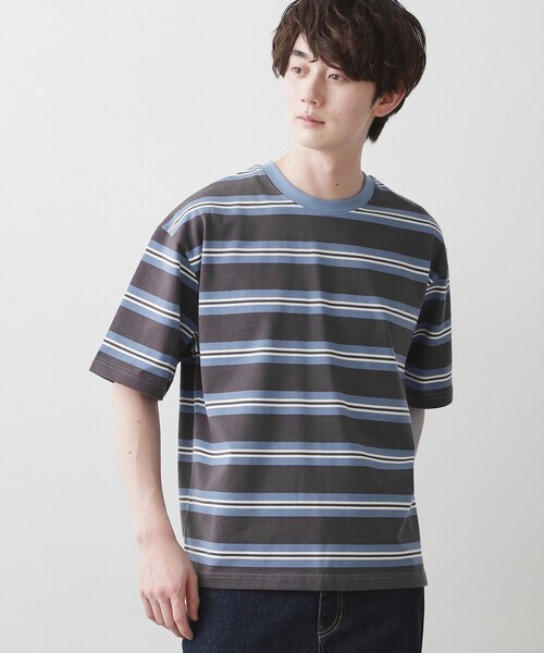 Dessin(デッサン)の「【洗える】ボーダークルーカットソー(Tシャツ/カットソー・メンズ・ホワイト/チャコールグレー/グレー・03/02)」の2枚目の写真