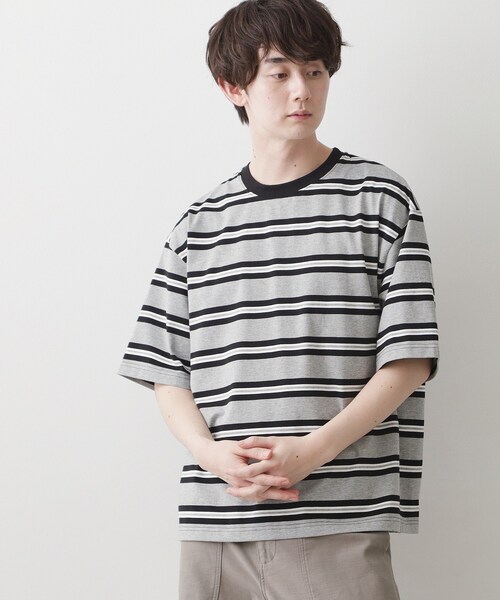 Dessin(デッサン)の「【洗える】ボーダークルーカットソー(Tシャツ/カットソー・メンズ・ホワイト/チャコールグレー/グレー・03/02)」の8枚目の写真