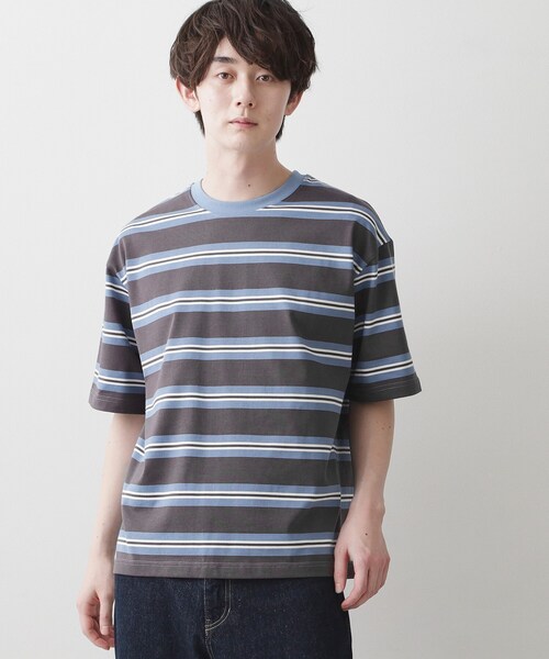 Dessin(デッサン)の「【洗える】ボーダークルーカットソー(Tシャツ/カットソー・メンズ・ホワイト/チャコールグレー/グレー・03/02)」の12枚目の写真