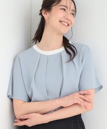 【UV/通勤】洗濯後しわになりにくい 上品配色ブラウス