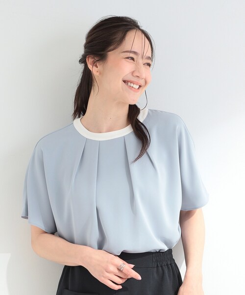 SHOO・LA・RUE（シューラルー）の「【ひんやり/UV/通勤】洗濯後しわになりにくい 上品配色ブラウス（シャツ/ブラウス・レディース・ブルー系4/ネイビー系4/ホワイト系7・04/01/02/03）」の18枚目の写真