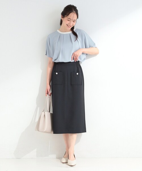 SHOO・LA・RUE（シューラルー）の「【ひんやり/UV/通勤】洗濯後しわになりにくい 上品配色ブラウス（シャツ/ブラウス・レディース・ブルー系4/ネイビー系4/ホワイト系7・04/01/02/03）」の16枚目の写真