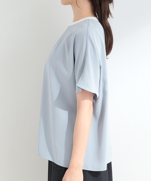 SHOO・LA・RUE（シューラルー）の「【ひんやり/UV/通勤】洗濯後しわになりにくい 上品配色ブラウス（シャツ/ブラウス・レディース・ブルー系4/ネイビー系4/ホワイト系7・04/01/02/03）」の9枚目の写真