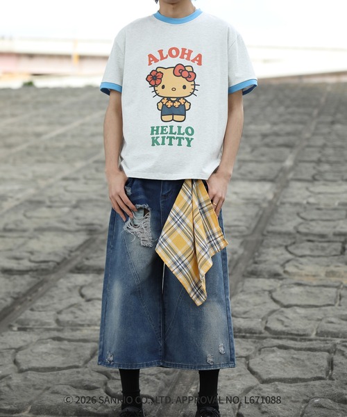 HOOK（フック）の「HOOK -original-　サンリオキャラクターズ コラボ バイカラープリントリンガーTシャツ (SS)（Tシャツ/カットソー・メンズ・ライトグレー/ライトベージュ・L/M/S）」の18枚目の写真
