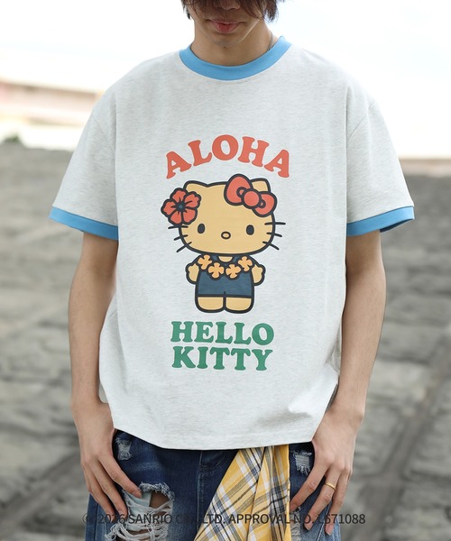 HOOK（フック）の「HOOK -original-　サンリオキャラクターズ コラボ バイカラープリントリンガーTシャツ (SS)（Tシャツ/カットソー・メンズ・ライトグレー/ライトベージュ・L/M/S）」の20枚目の写真