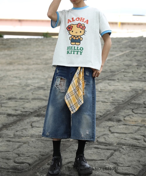 HOOK（フック）の「HOOK -original-　サンリオキャラクターズ コラボ バイカラープリントリンガーTシャツ (SS)（Tシャツ/カットソー・メンズ・ライトグレー/ライトベージュ・L/M/S）」の21枚目の写真